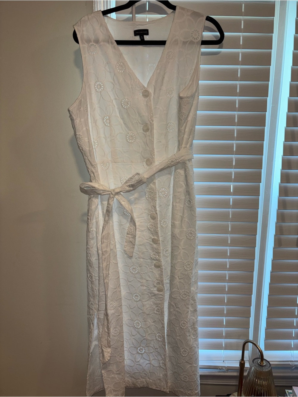 The Limited White Eyelet Midi Dress with Tie Waist